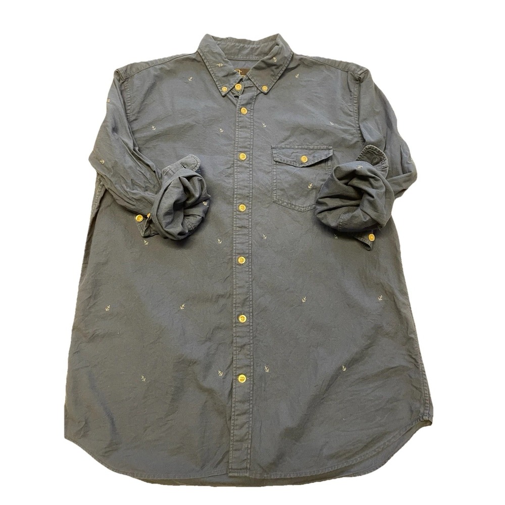 Gap Classic Fit Men's Large Cotton Blue Embroidered L/S ‎ Button Down Shirt